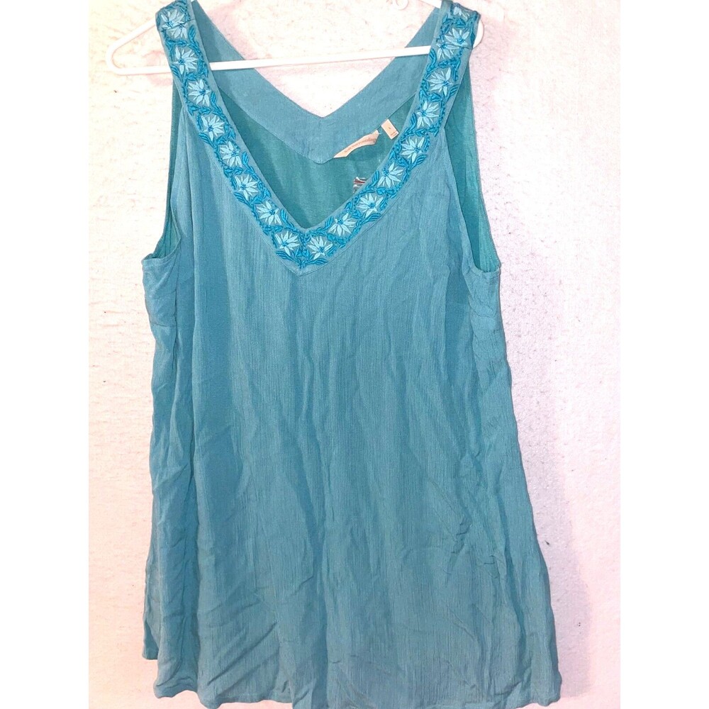 Soft Surroundings Palo Gauze Tunic Tank Women's sz L Porcelain Blue Embroidered
